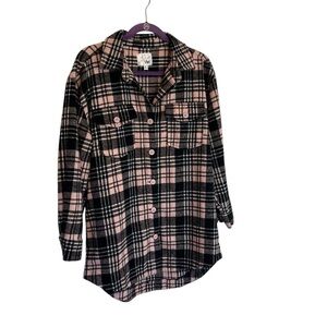 YMI women’s medium pink black plaid shacket long sleeve fall winter jacket